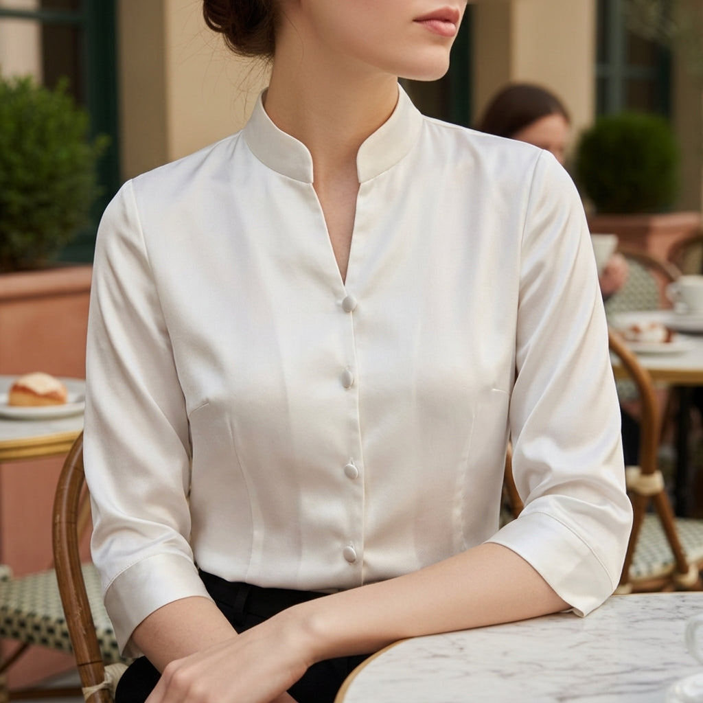 Women's Cotton Blend Stand-Collar Blouse – Celeste
