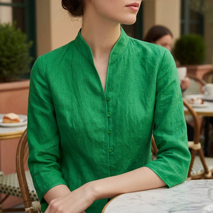 Women's Cotton Blend Stand-Collar Blouse – Celeste