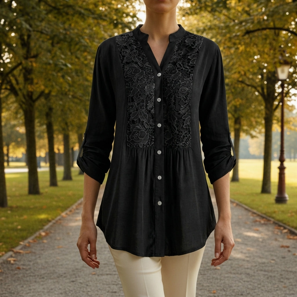 Women's Lace Blouse Cotton Blend Embroidered Fit – Elara