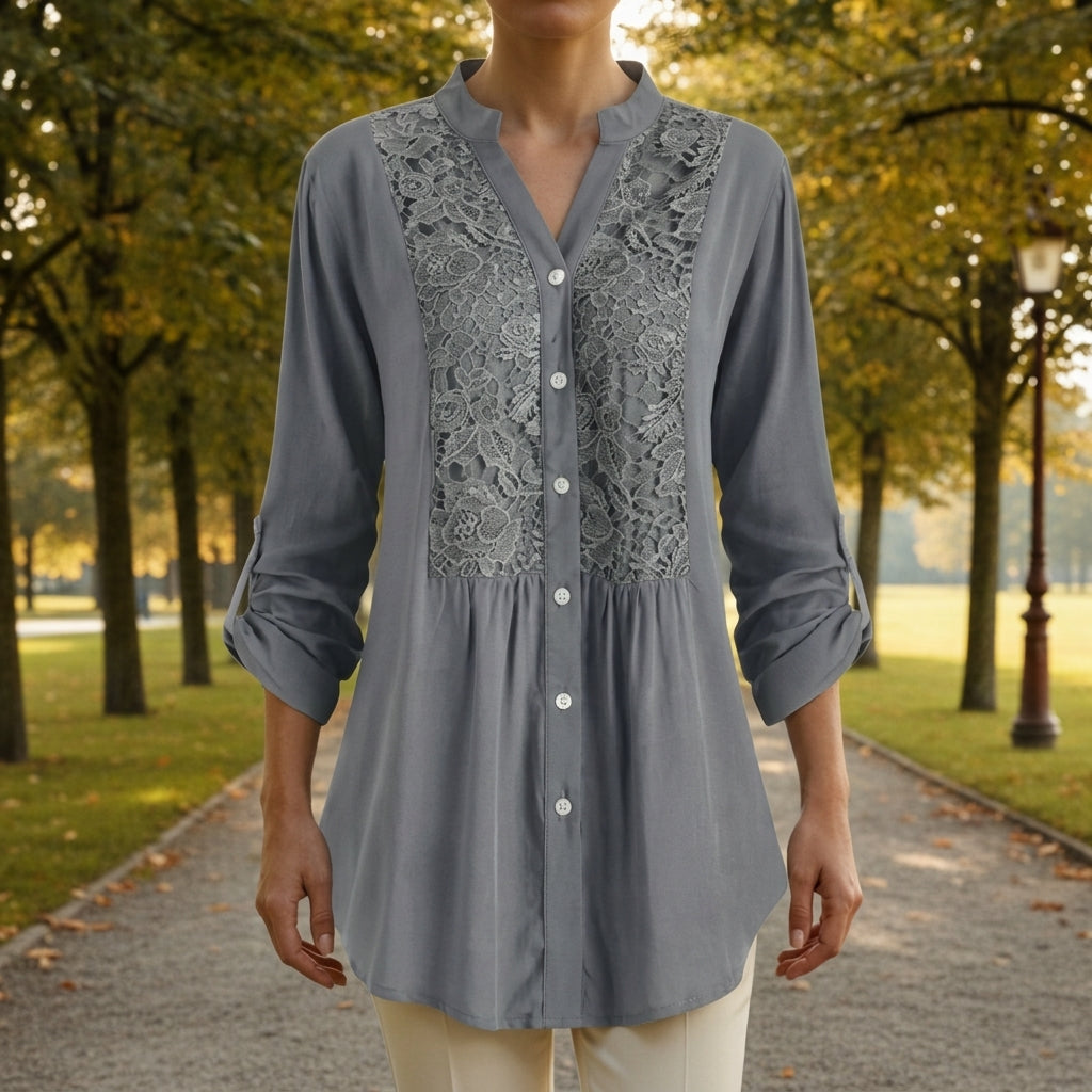 Women's Lace Blouse Cotton Blend Embroidered Fit – Elara