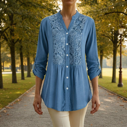 Women's Lace Blouse Cotton Blend Embroidered Fit – Elara