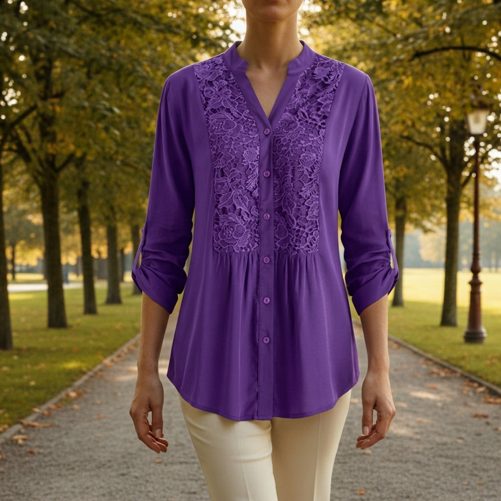 Women's Lace Blouse Cotton Blend Embroidered Fit – Elara