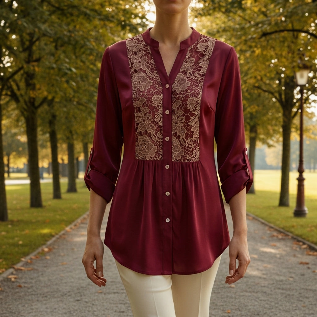 Women's Lace Blouse Cotton Blend Embroidered Fit – Elara