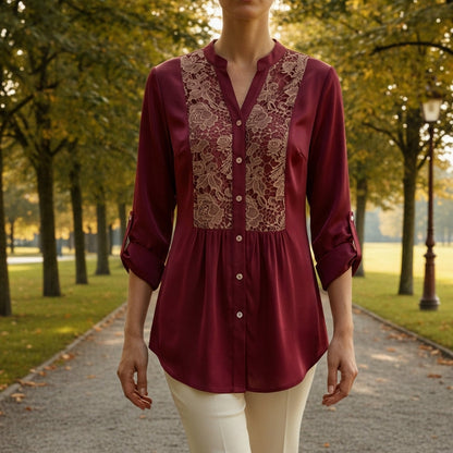 Women's Lace Blouse Cotton Blend Embroidered Fit – Elara