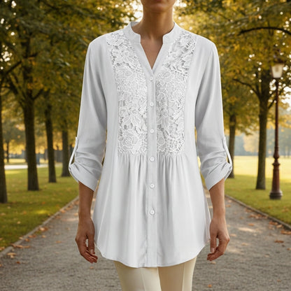 Women's Lace Blouse Cotton Blend Embroidered Fit – Elara