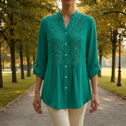 Women's Lace Blouse Cotton Blend Embroidered Fit – Elara