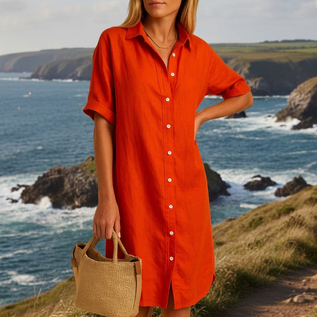 Women's Cotton Blend Button-Down Shirt Dress Relaxed Fit – Elara