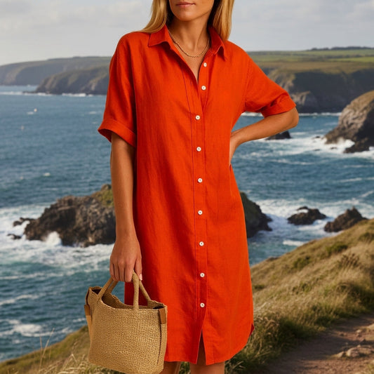 Women's Cotton Blend Button-Down Shirt Dress Relaxed Fit – Elara