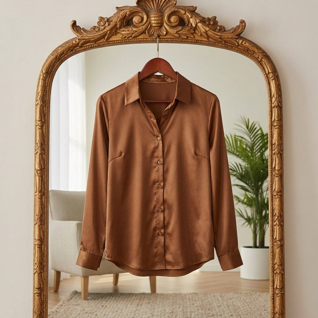 Women's Satin Long Sleeve Blouse Loose Fit – Celeste