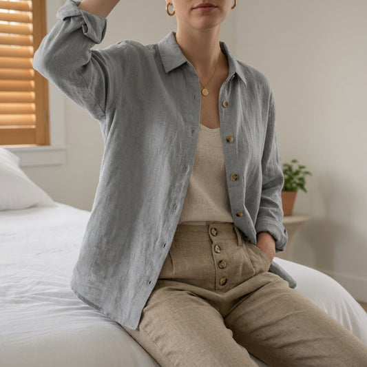 Women's Linen Blend Vintage Blouse for Women – Celeste