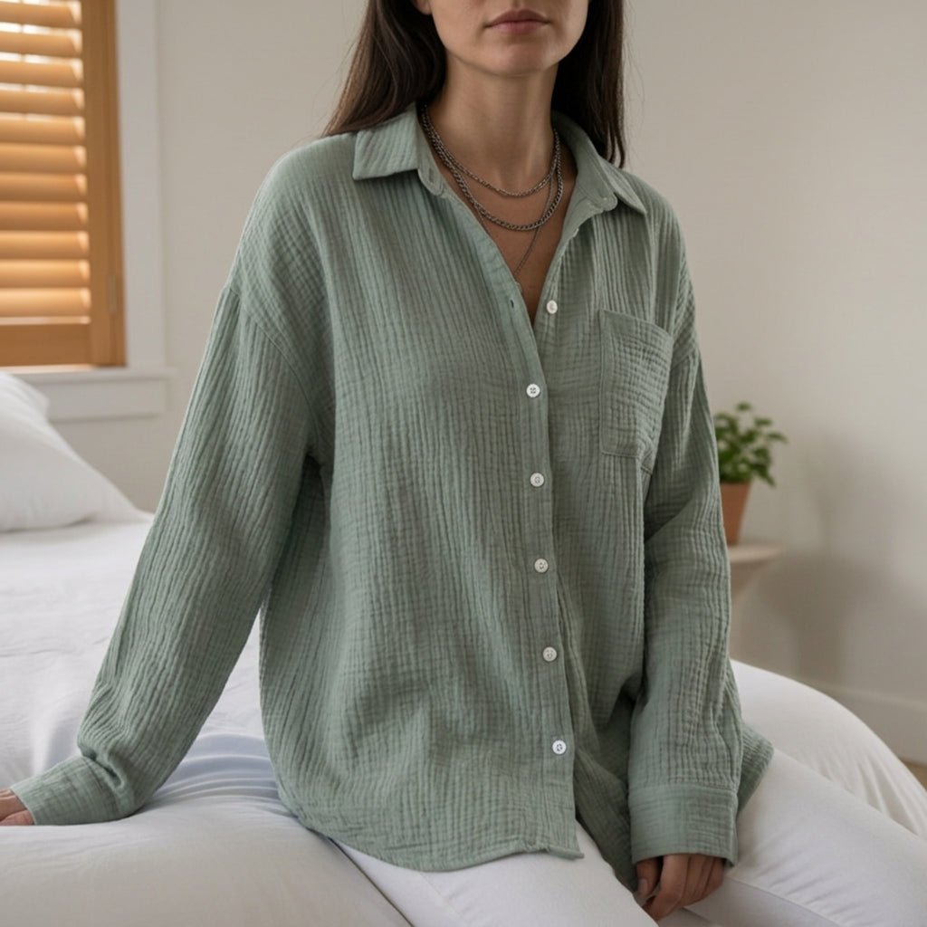 Women's Lightweight Long-Sleeve Cotton Blend Shirt – Celeste