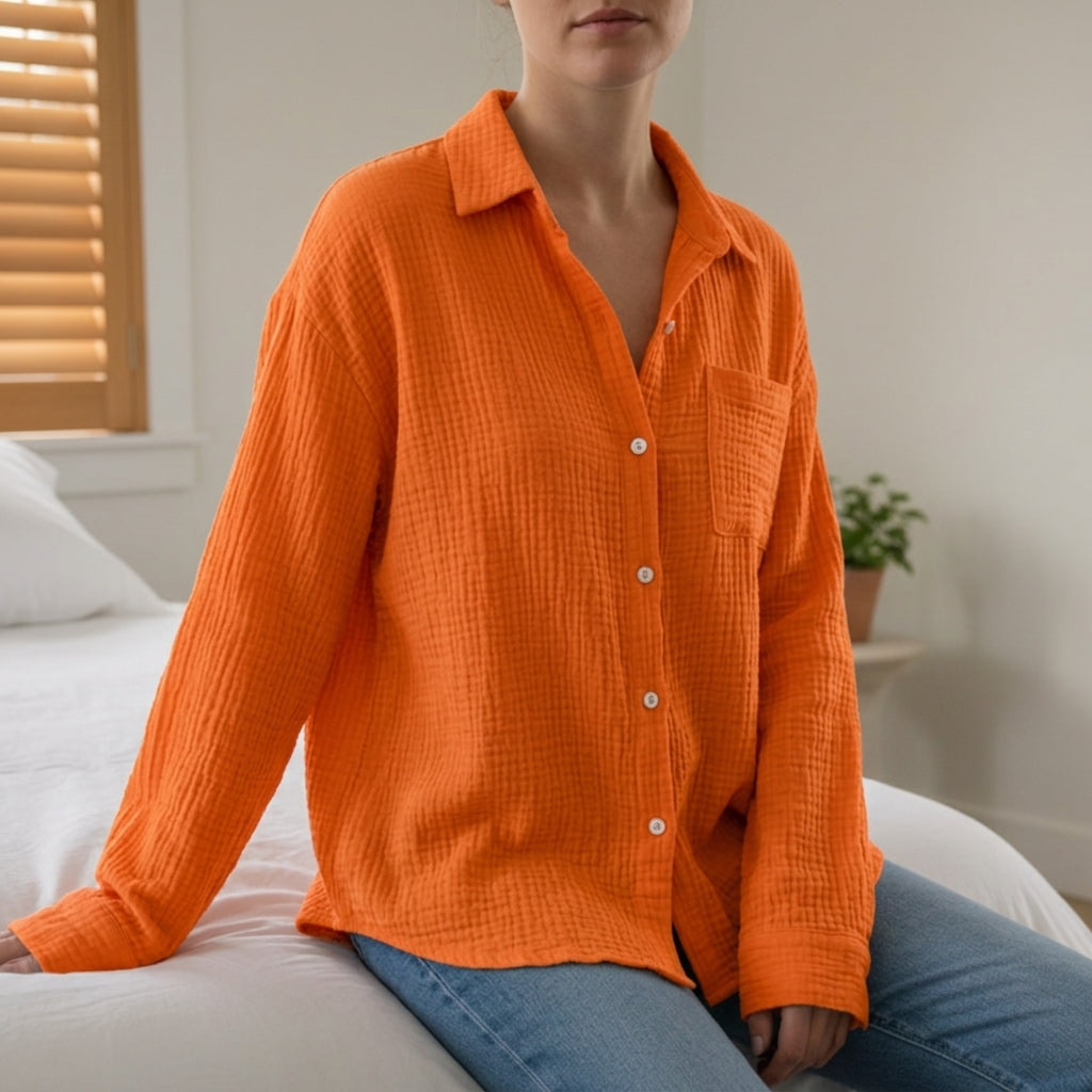 Women's Lightweight Long-Sleeve Cotton Blend Shirt – Celeste