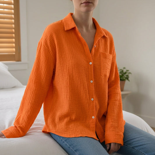 Women's Lightweight Long-Sleeve Cotton Blend Shirt – Celeste