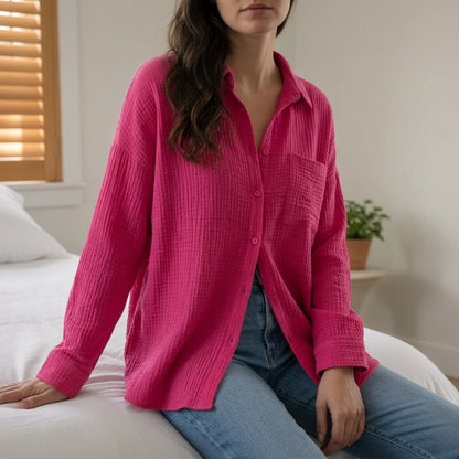 Women's Lightweight Long-Sleeve Cotton Blend Shirt – Celeste