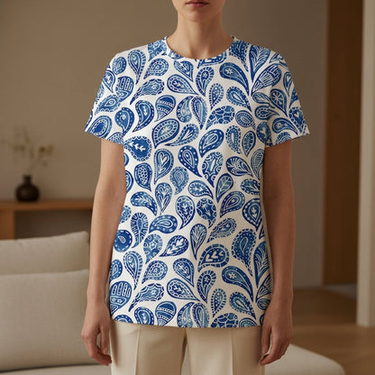 Printed Cotton Blend T Shirt Round Neck Casual – Elara