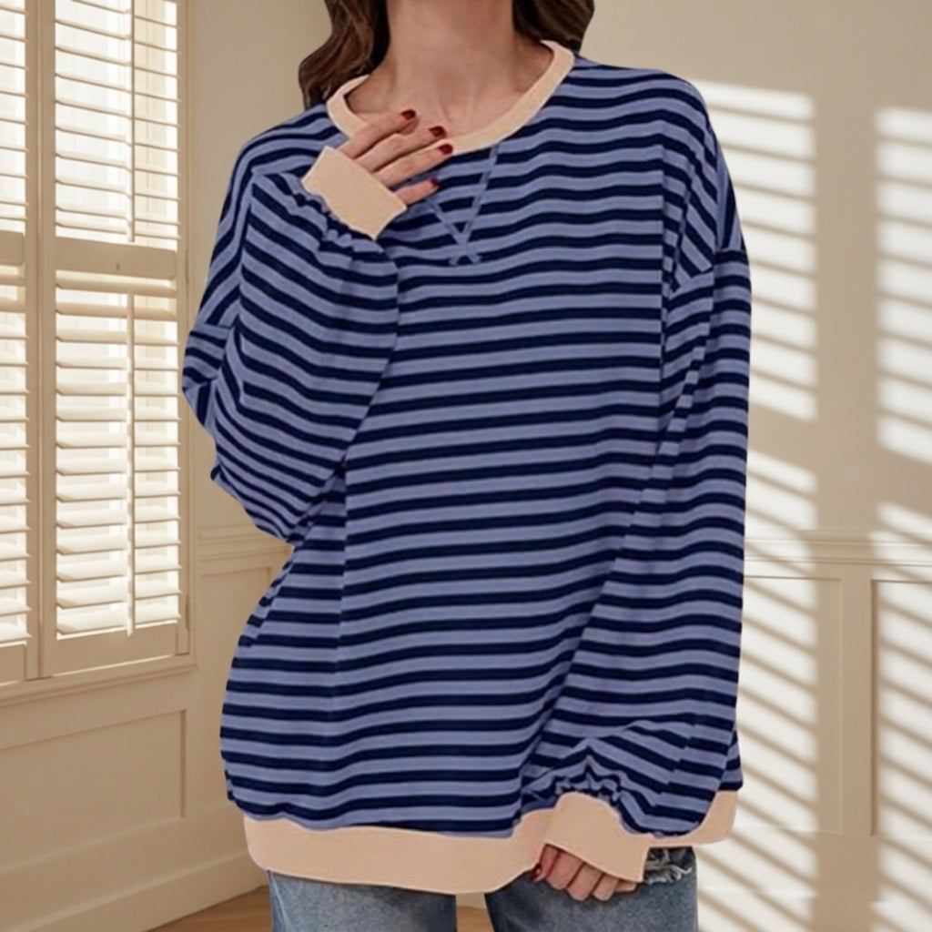 Women's Striped Long Sleeve T-Shirt Oversized Cotton Blend – Marlowe