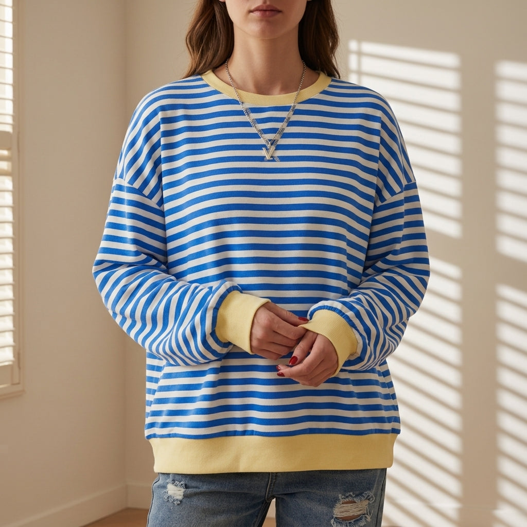 Women's Striped Long Sleeve T-Shirt Oversized Cotton Blend – Marlowe