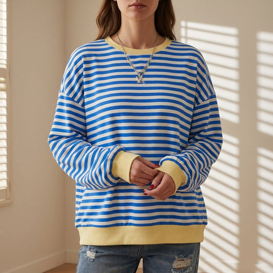 Women's Striped Long Sleeve T-Shirt Oversized Cotton Blend – Marlowe