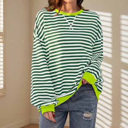 Women's Striped Long Sleeve T-Shirt Oversized Cotton Blend – Marlowe