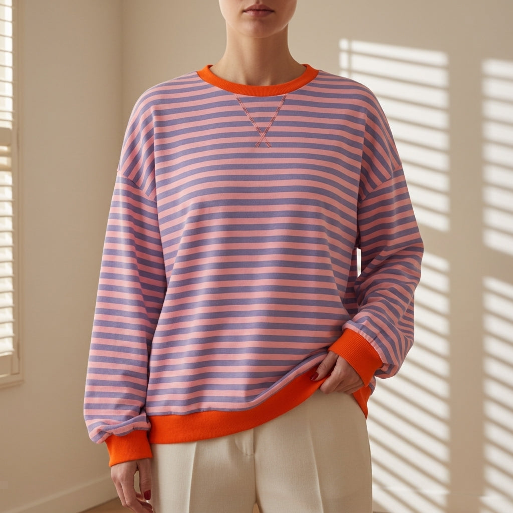 Women's Striped Long Sleeve T-Shirt Oversized Cotton Blend – Marlowe
