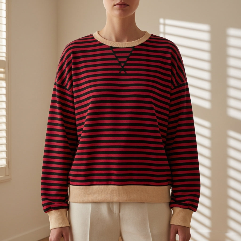 Women's Striped Long Sleeve T-Shirt Oversized Cotton Blend – Marlowe