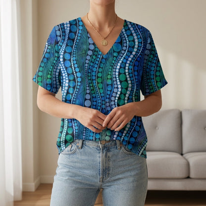 Women's Polkadot Blouse V-Neck Cotton Blend – Marlowe
