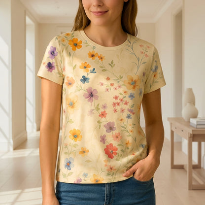 Floral T-Shirt for Women Lightweight Cotton Blend Vintage Style – Maribel