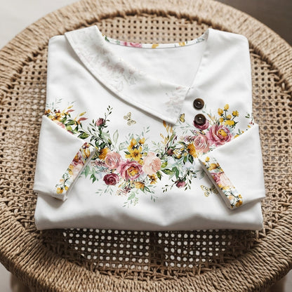 Women's Floral Print Blouse Long Sleeve Cotton Blend – Celeste