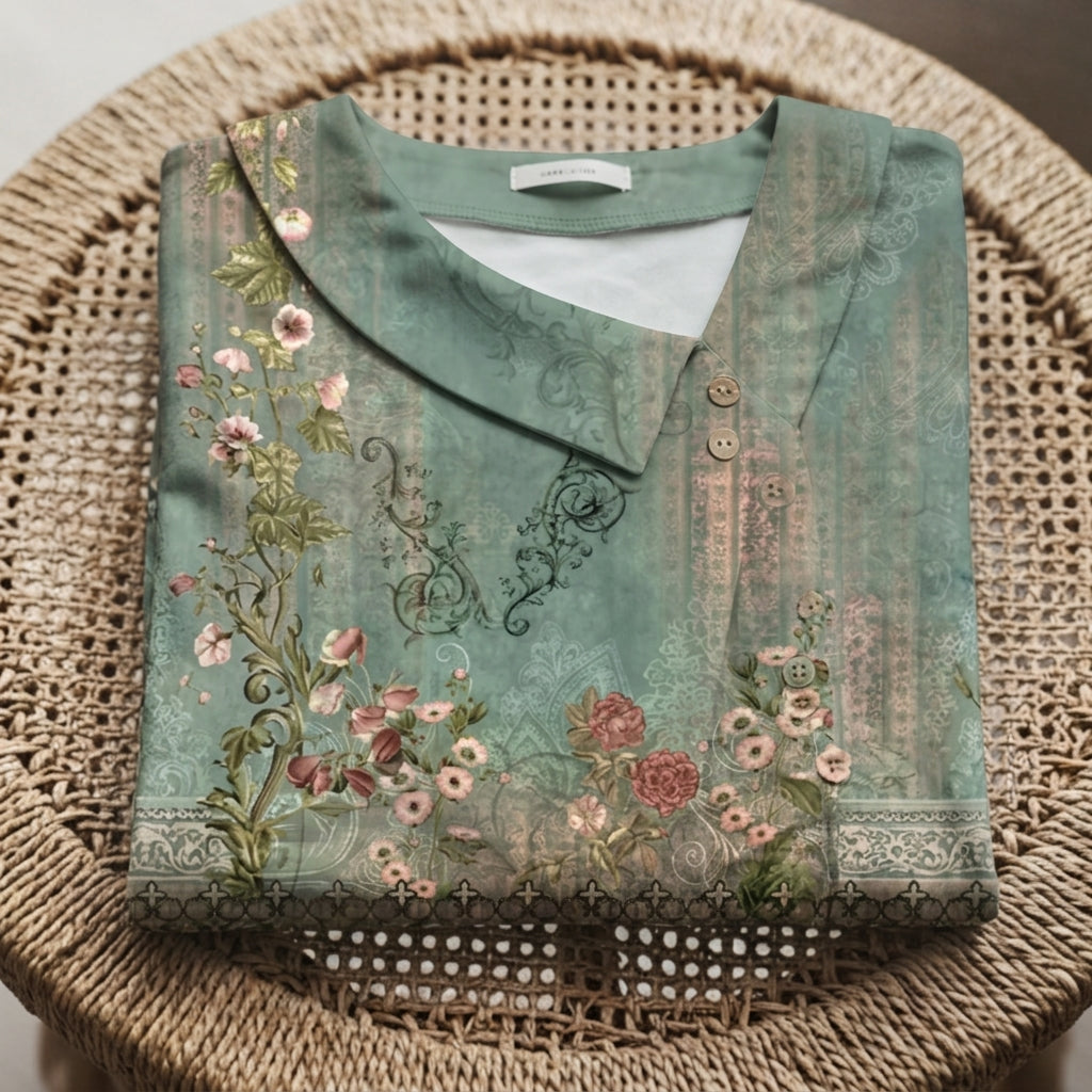 Women's Floral Print Blouse Long Sleeve Cotton Blend – Celeste
