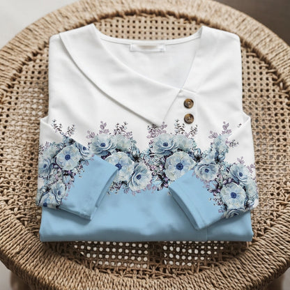 Women's Floral Print Blouse Long Sleeve Cotton Blend – Celeste