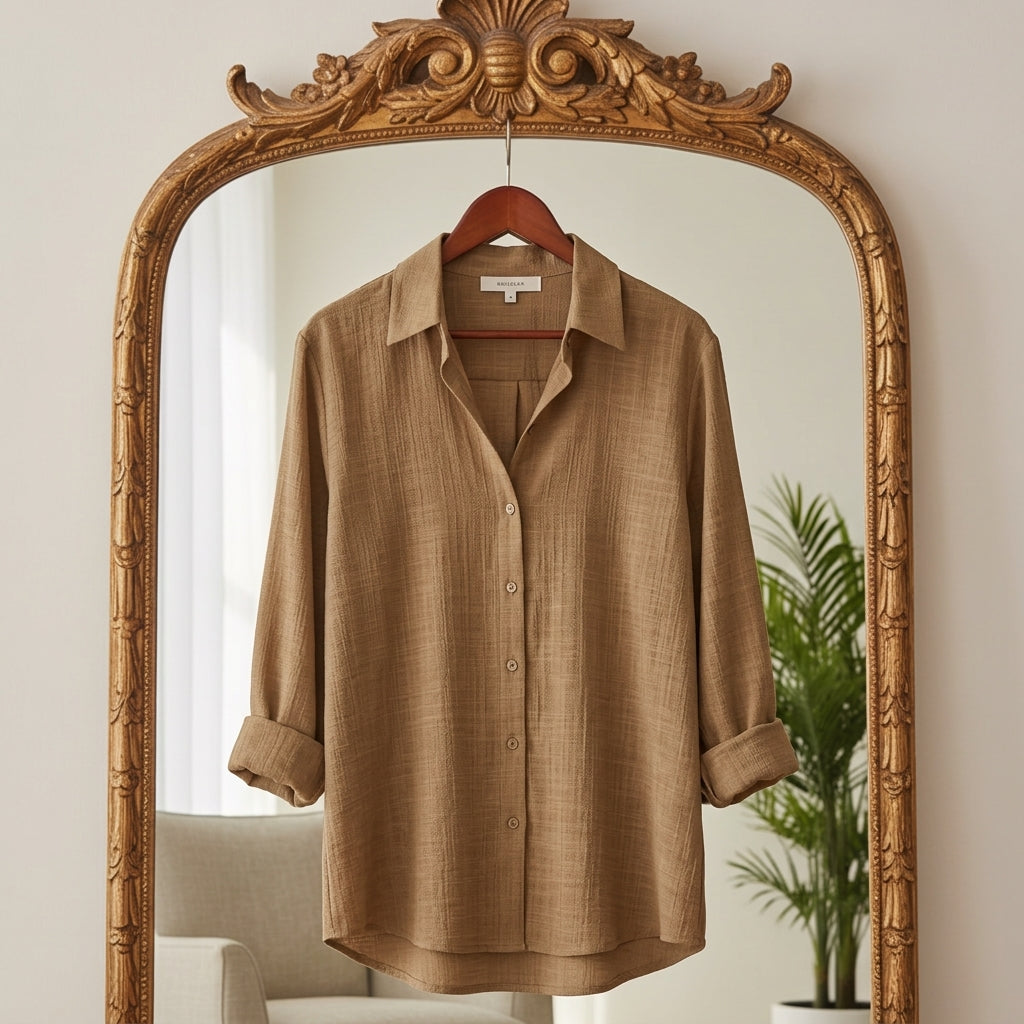 Women's Draped Cotton Blend Blouse Long Sleeve – Celeste