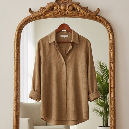 Women's Draped Cotton Blend Blouse Long Sleeve – Celeste