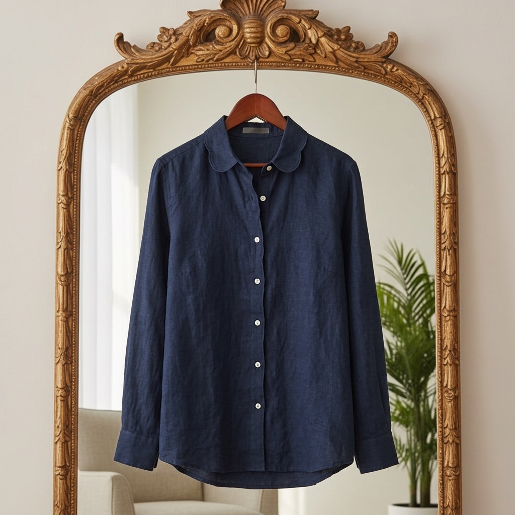 Women's Draped Cotton Blend Blouse Long Sleeve – Celeste