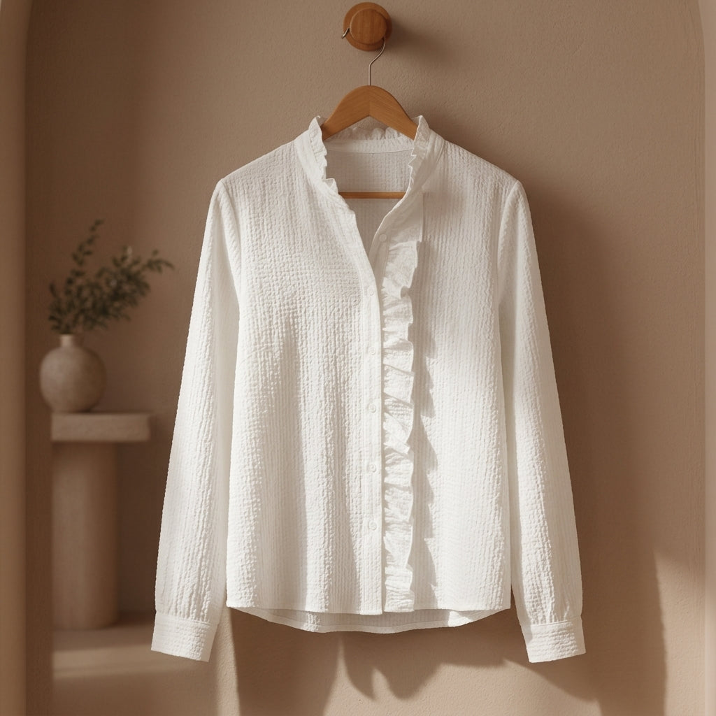 Women's Striped Cotton Blend Blouse with Ruffles – Camille