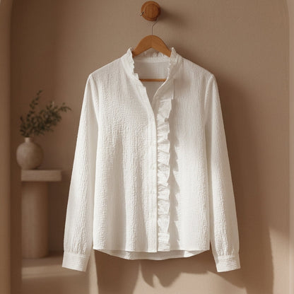 Women's Striped Cotton Blend Blouse with Ruffles – Camille