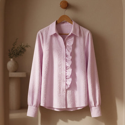 Women's Striped Cotton Blend Blouse with Ruffles – Camille