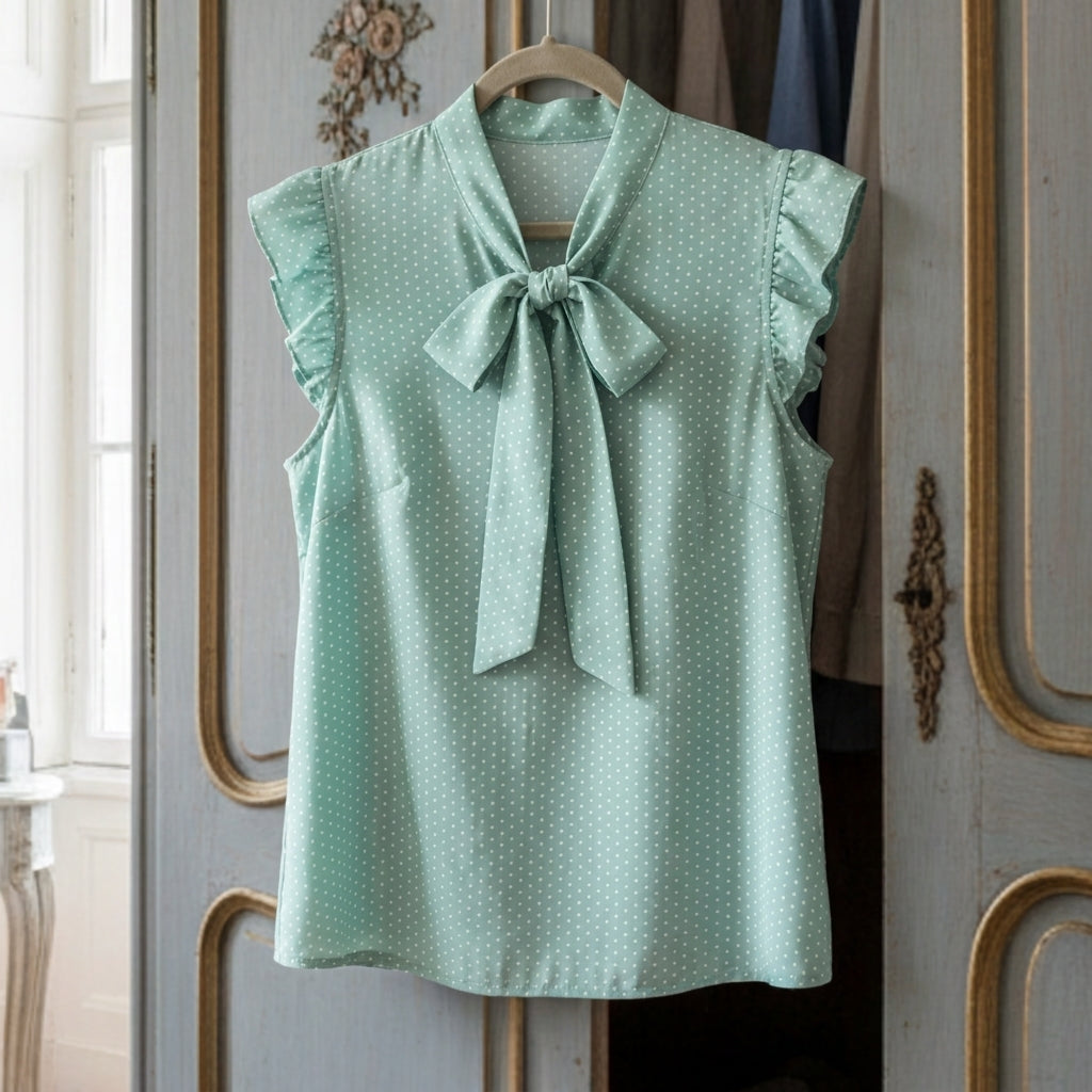 Women's Cotton Blend Sleeveless Ruffle Blouse with Bow – Celeste