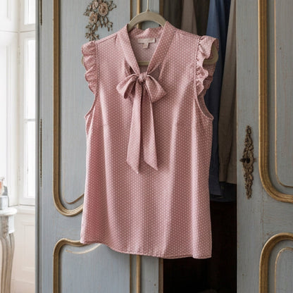 Women's Cotton Blend Sleeveless Ruffle Blouse with Bow – Celeste