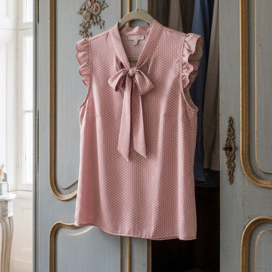 Women's Cotton Blend Sleeveless Ruffle Blouse with Bow – Celeste