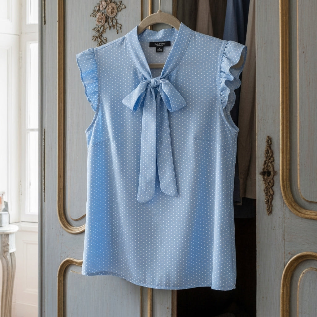 Women's Cotton Blend Sleeveless Ruffle Blouse with Bow – Celeste