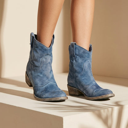 Western Ankle Boots for Women Pointed Toe Leather Slip On – Marlowe