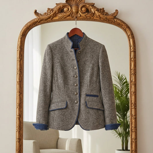 Women's Two-Tone Cotton Blend Blazer Tailored Stand Collar – Elara