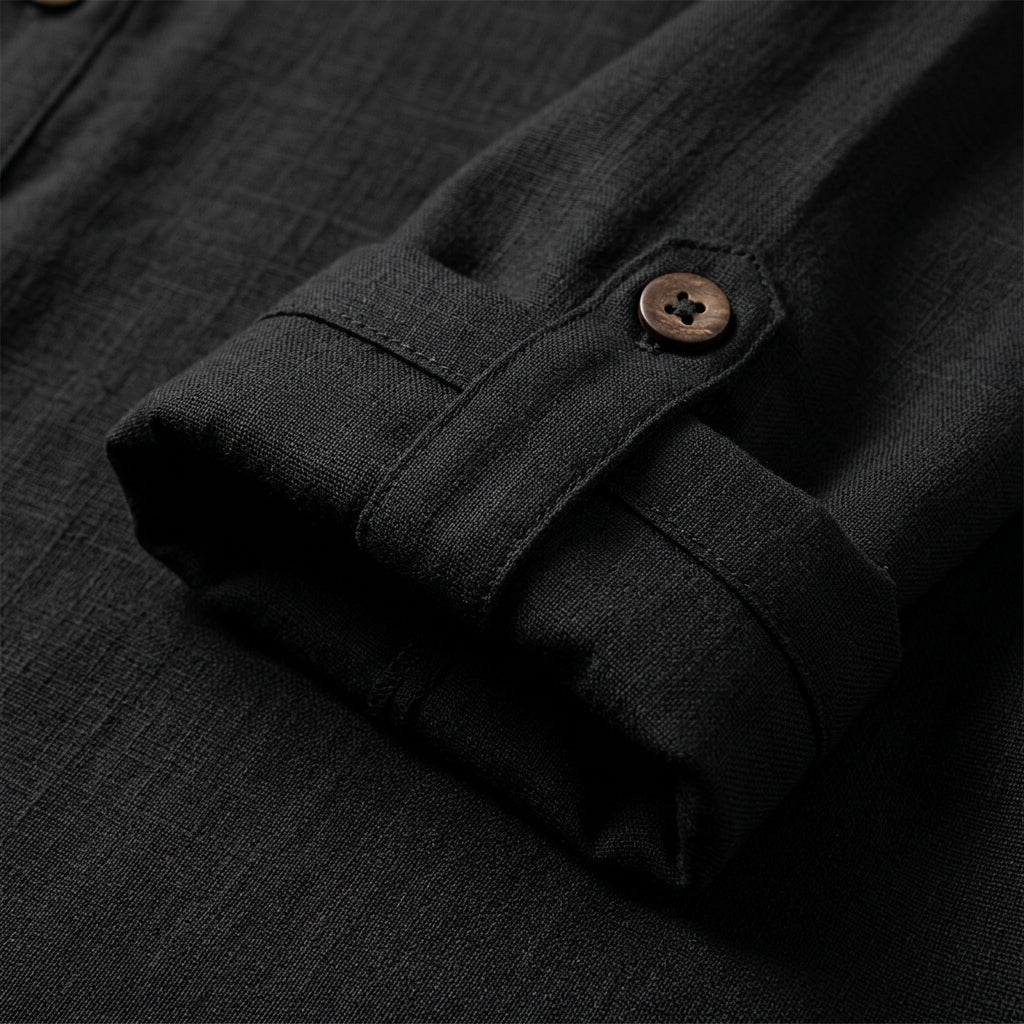 Linen Henley Shirt Rolled Sleeves Relaxed Fit – Marlowe