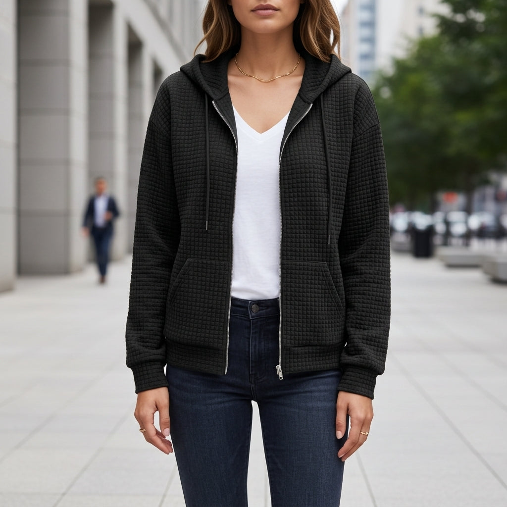 Women’s Cotton Blend Zip-Up Hoodie With Drawstring Hood – Marlowe