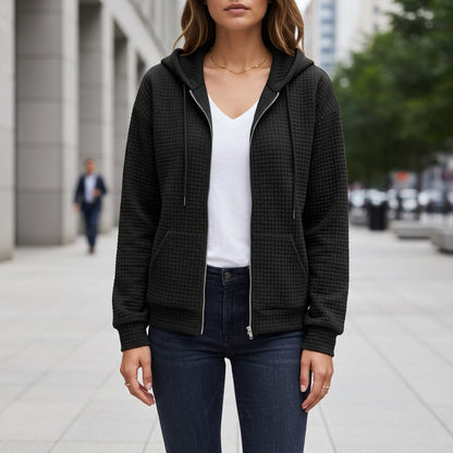 Women’s Cotton Blend Zip-Up Hoodie With Drawstring Hood – Marlowe