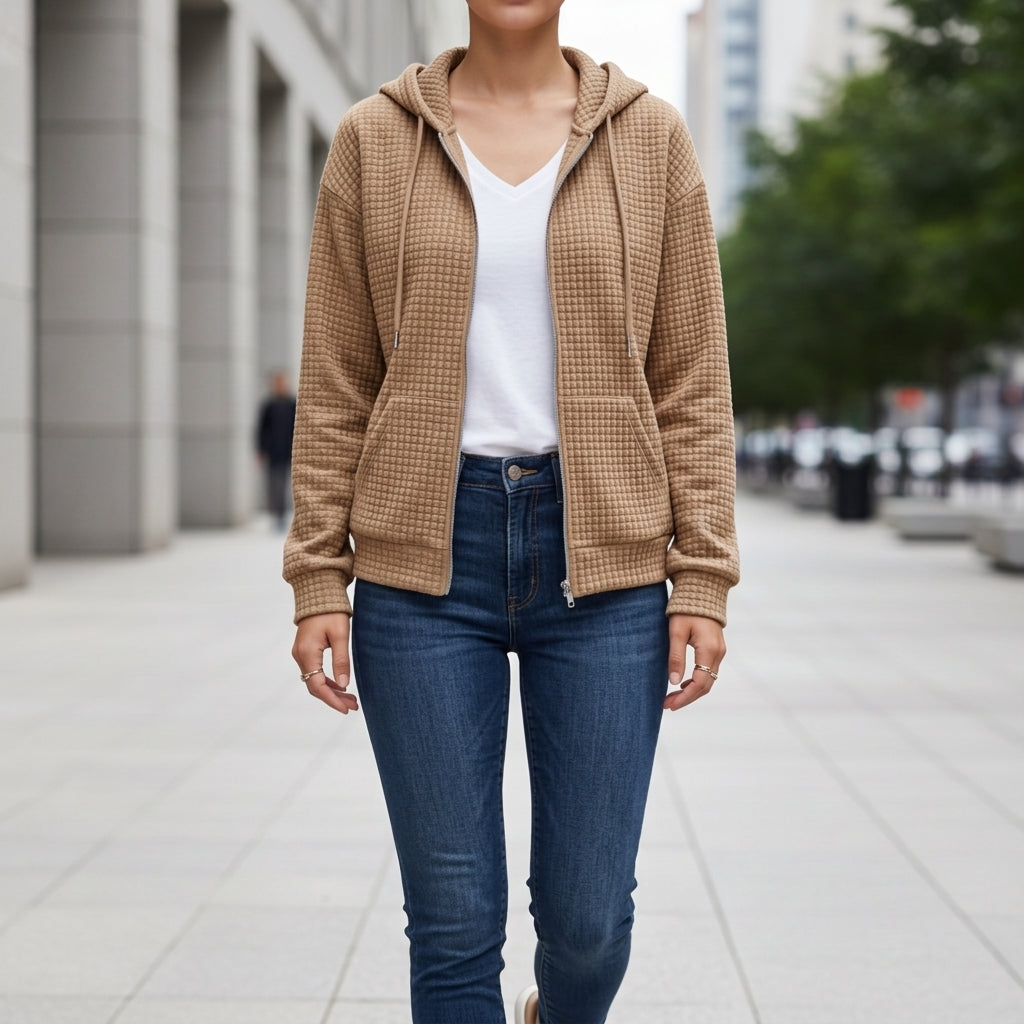Women’s Cotton Blend Zip-Up Hoodie With Drawstring Hood – Marlowe