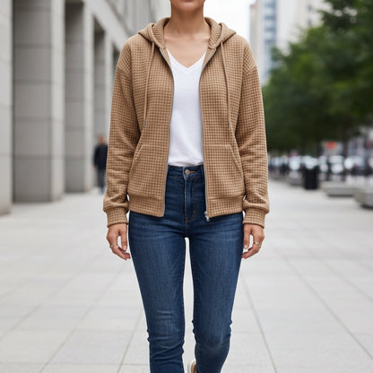 Women’s Cotton Blend Zip-Up Hoodie With Drawstring Hood – Marlowe