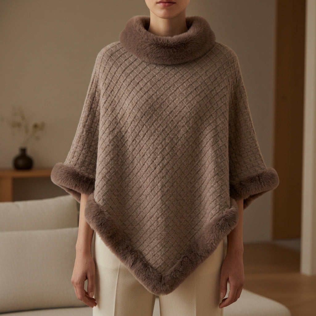 Women's Knit Poncho Oversized Cotton Blend Faux Fur Trim – Marlowe
