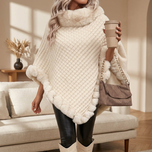 Women's Knit Poncho Oversized Cotton Blend Faux Fur Trim – Marlowe