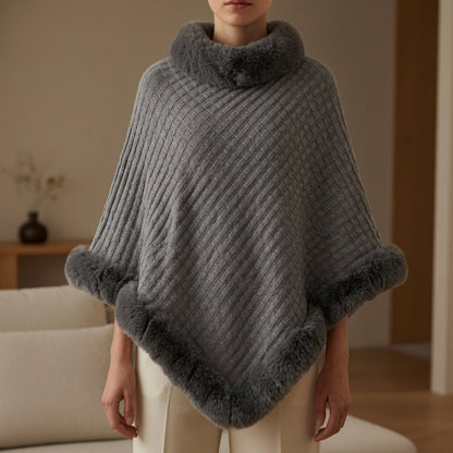 Women's Knit Poncho Oversized Cotton Blend Faux Fur Trim – Marlowe